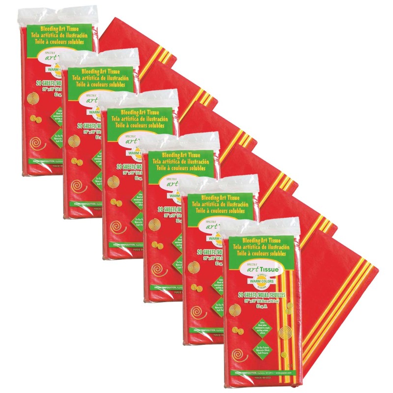SPECTRA - Deluxe Bleeding Art Tissue, 10 Color Warm Assortment, 20" x 30", 20 Sheets Per Pack, 6 Packs