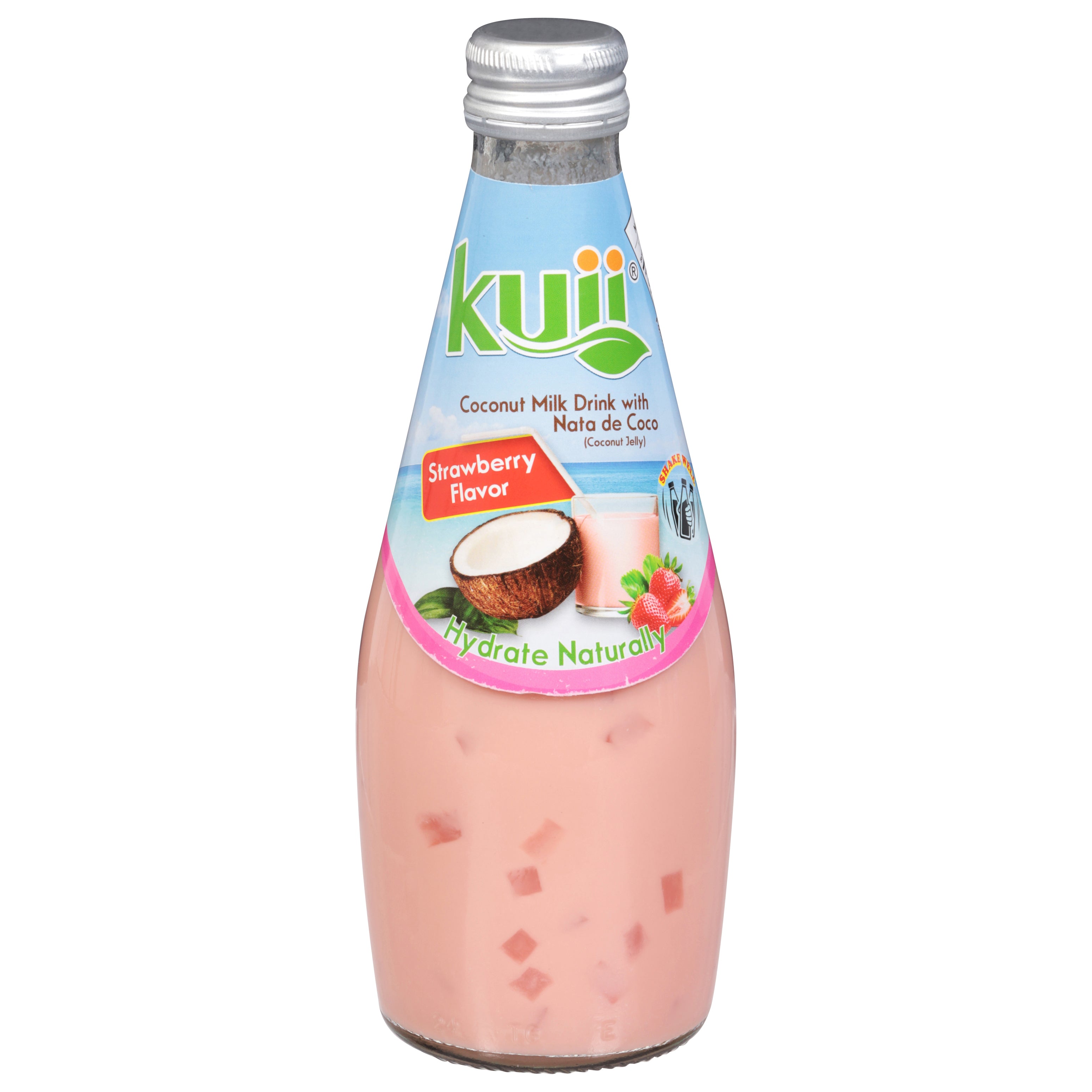 Kuii Strawberry Flavor Coconut Milk Drink with Nata de Coco 9.8 fl oz - Case of 12