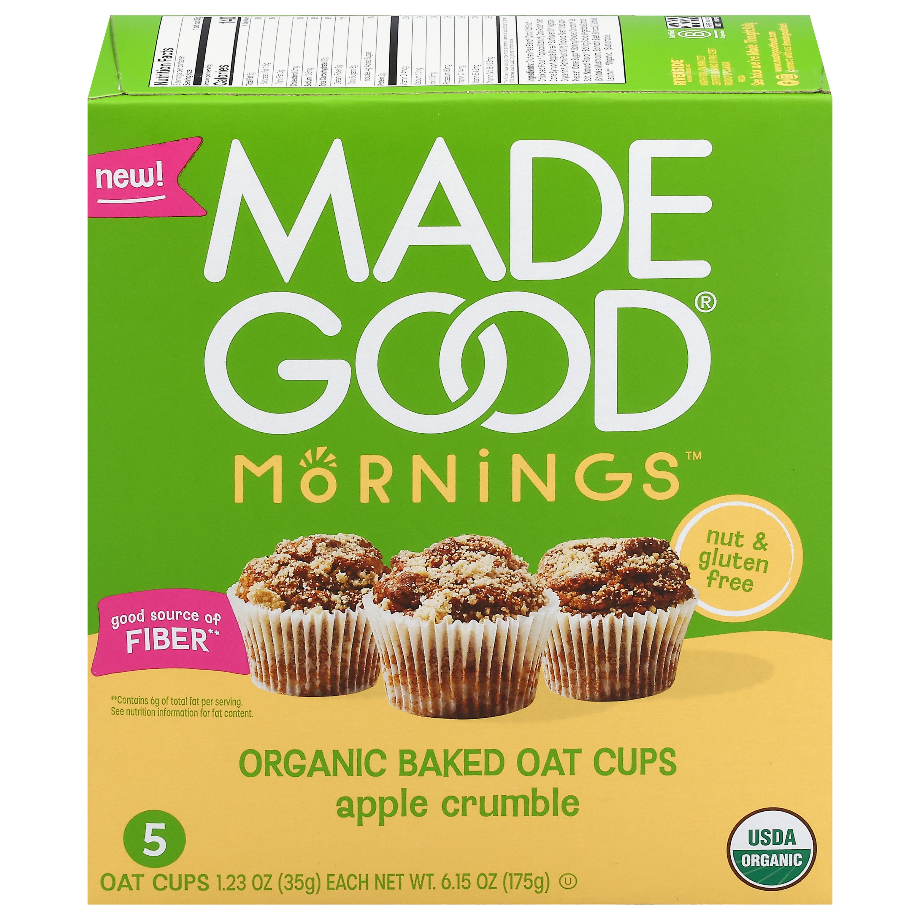 MadeGood Mornings Organic Baked Apple Crumble Oat Cups 5 - 1.23 oz Cups - Case of 5