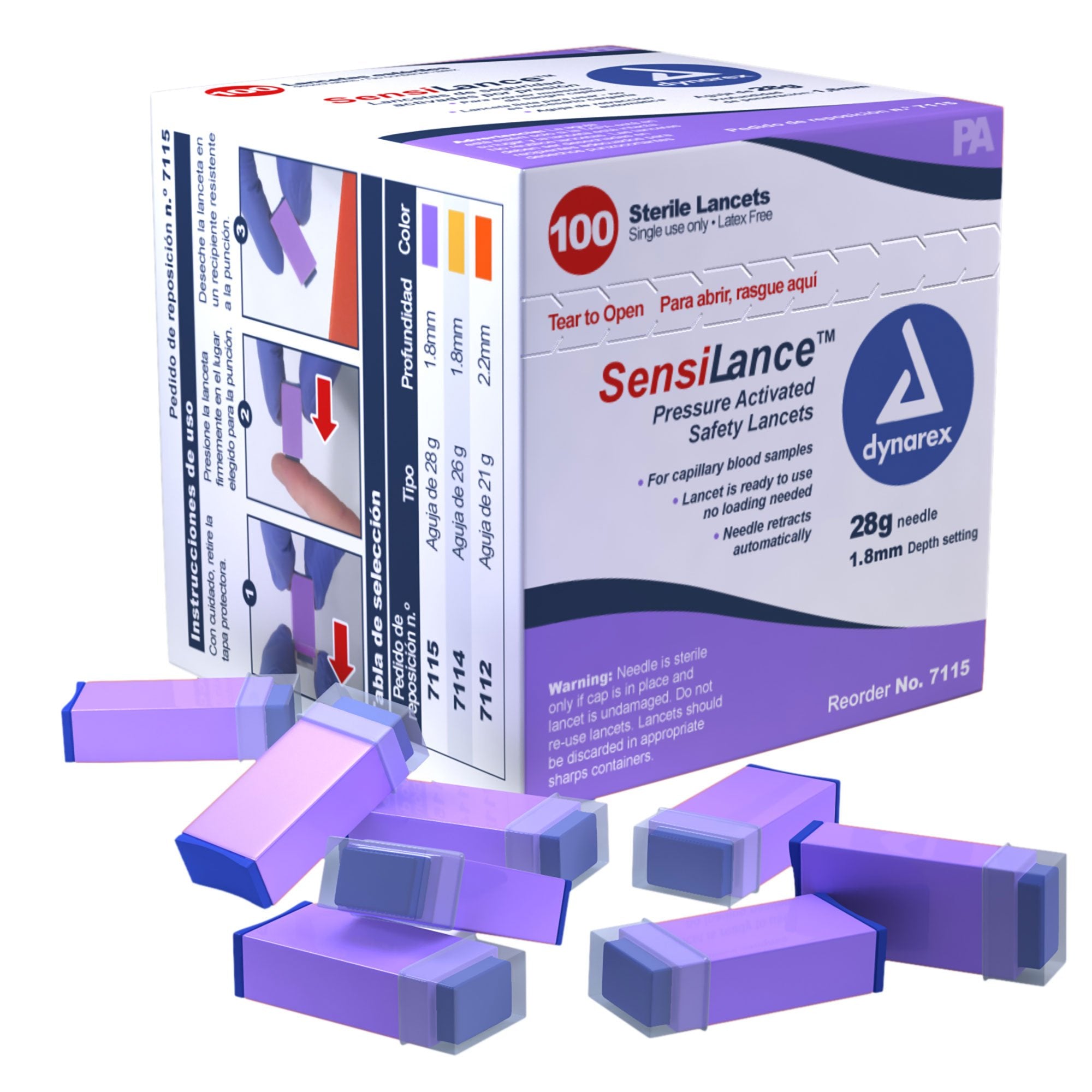 Dynarex - Safety Lancet SensiLance™ 28 Gauge Retractable Pressure Activated Finger [100/BX] (827019_BX)