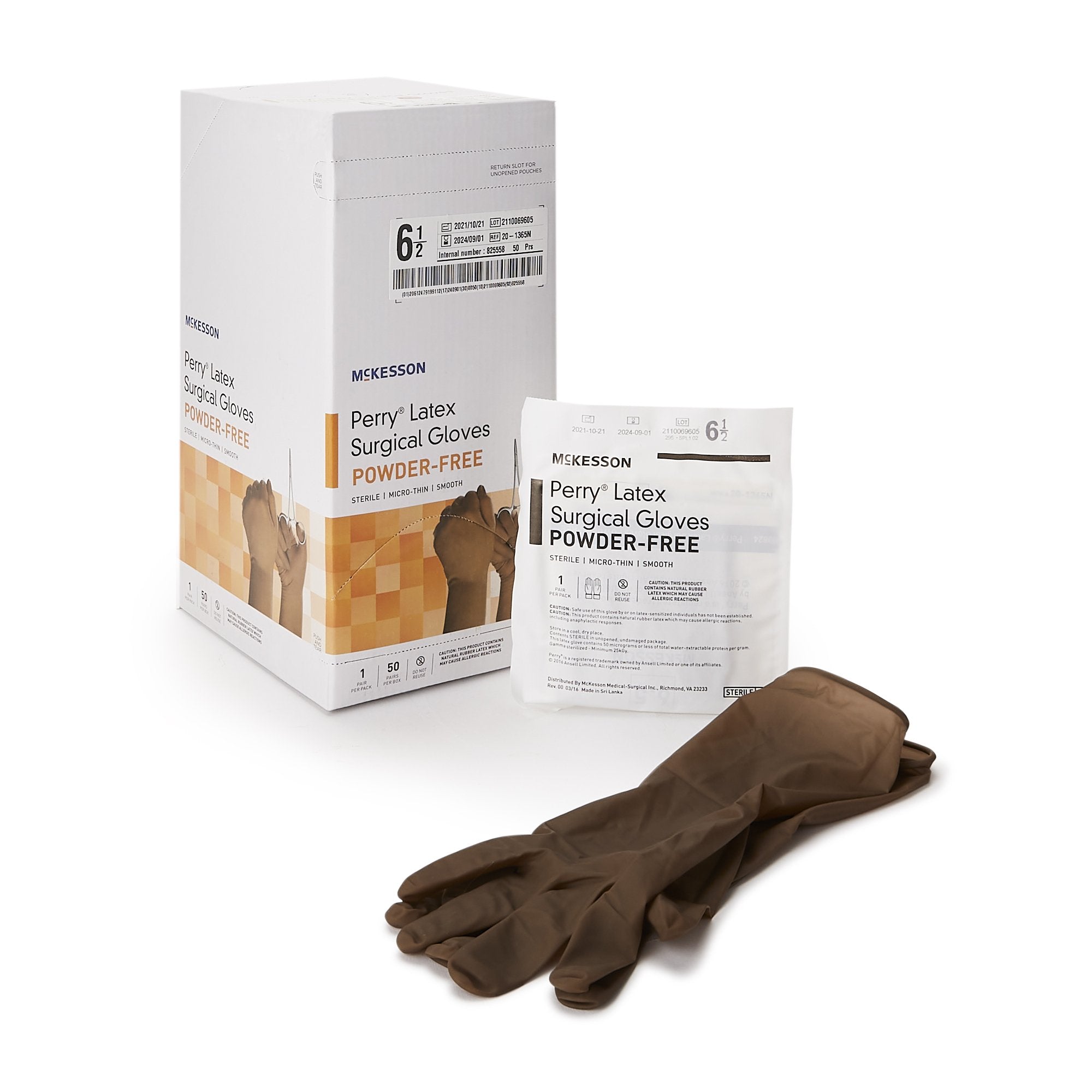 McKesson Brand - Surgical Glove McKesson Perry® Size 6.5 Sterile Latex Standard Cuff Length Smooth Brown Not Chemo Approved [50/BX]