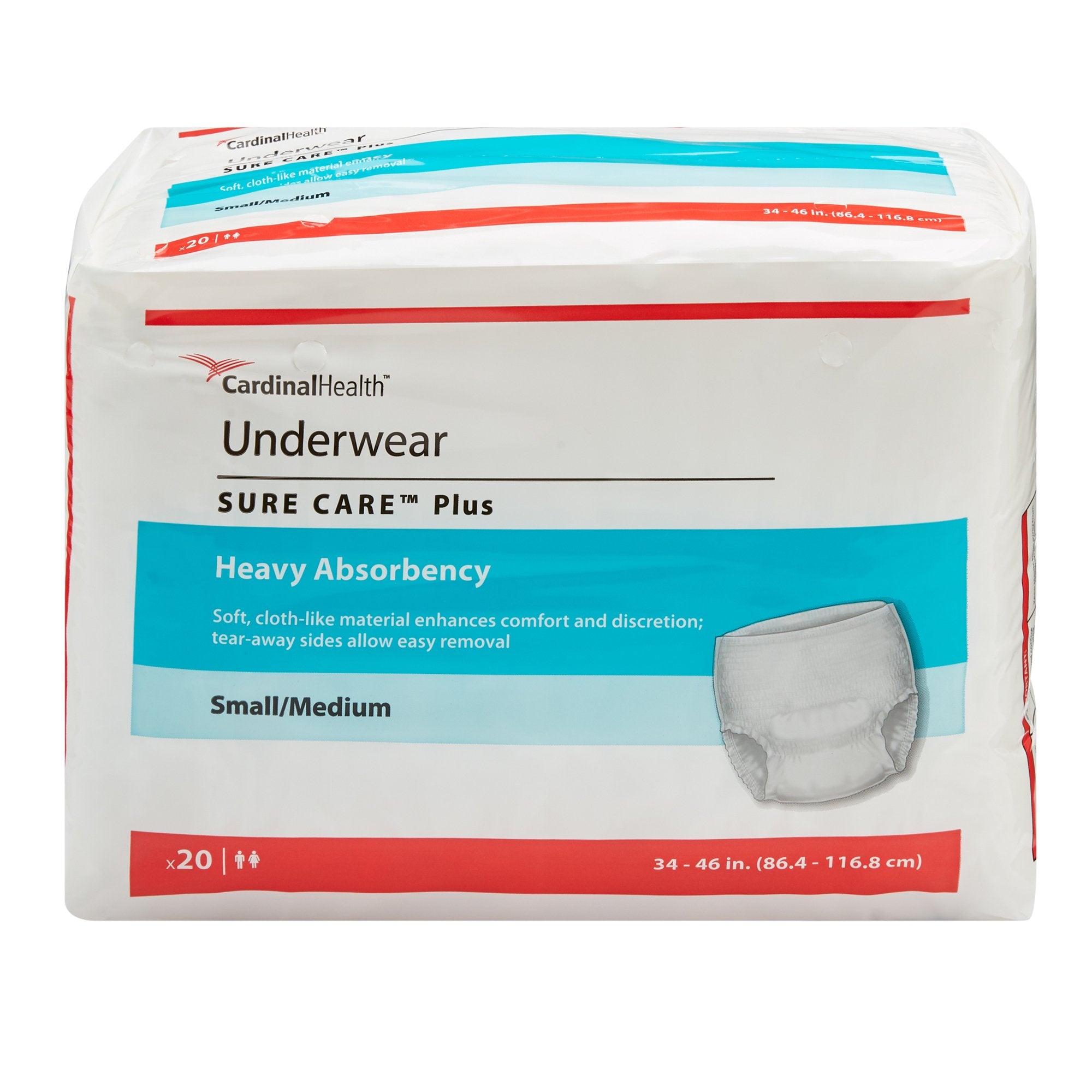 Cardinal - Unisex Adult Absorbent Underwear Sure Care™ Plus Pull On with Tear Away Seams Small / Medium Disposable Heavy Absorbency [20/BG]