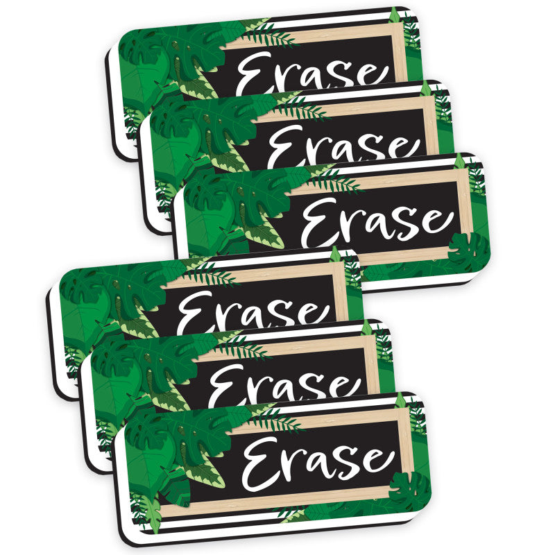 ASHLEY PRODUCTIONS - Magnetic Whiteboard Eraser, Boho Style Leaves with Border, 2" x 5", Pack of 6