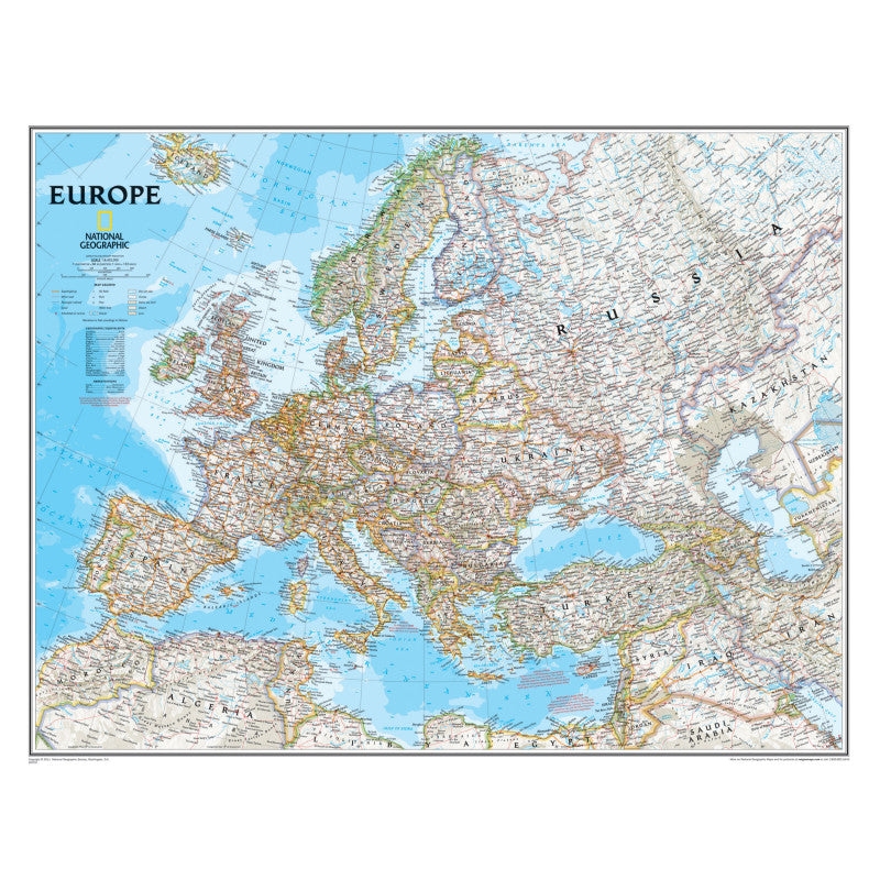 NATIONAL GEOGRAPHIC - Europe Wall Map, 34" Width, 24" Length