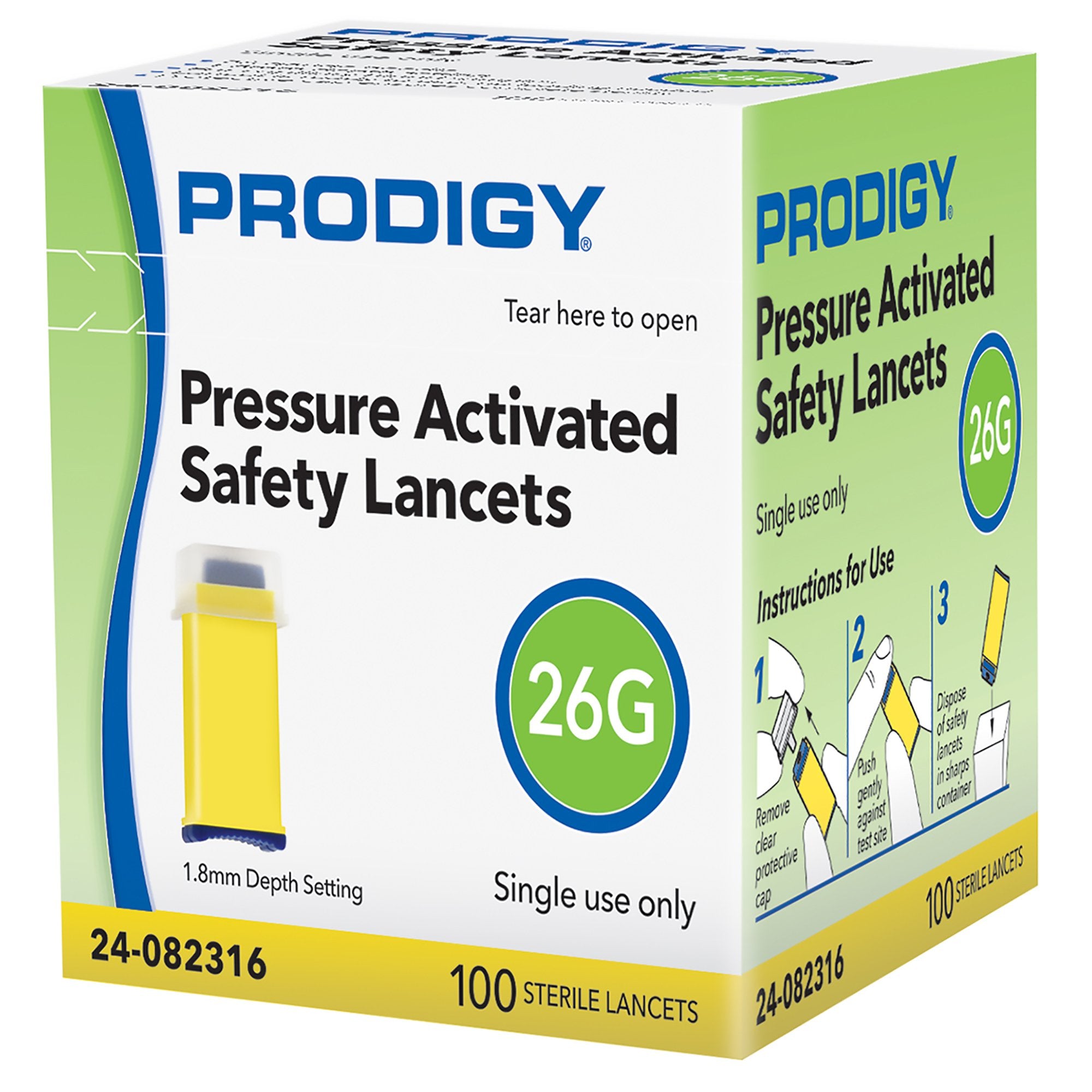 Prodigy Diabetes Care - Safety Lancet Prodigy 26 Gauge Retractable Pressure Activated Finger [100/BX]