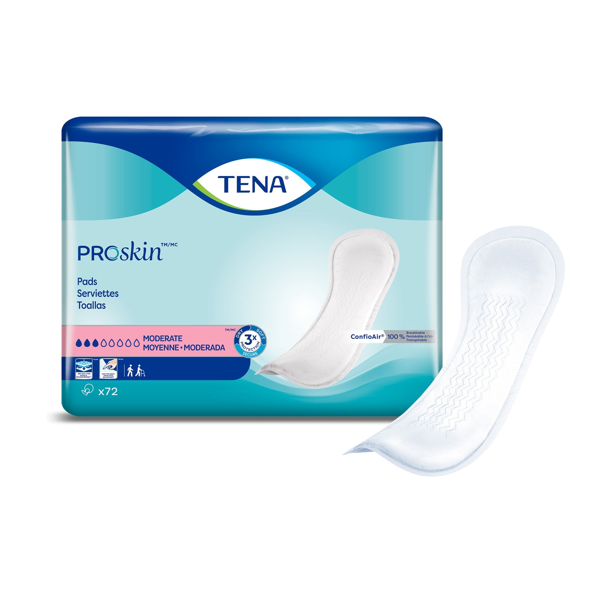 Essity HMS North America Inc - Bladder Control Pad TENA ProSkin™ Moderate 11 Inch Length Moderate Absorbency Dry-Fast Core™ One Size Fits Most [72/PK]