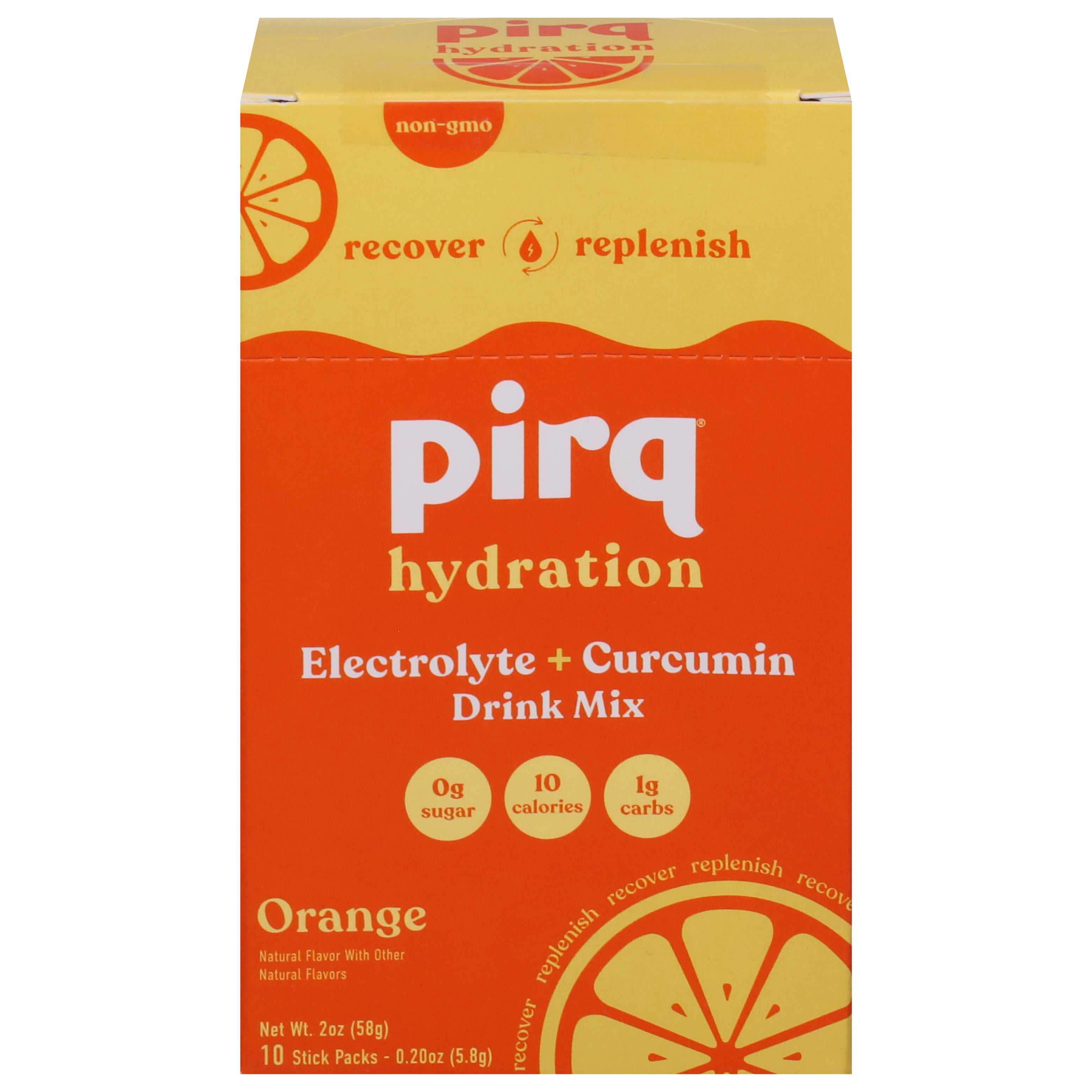 Pirq Electrolyte + Curcumin Orange Drink Mix 10 - 0.20 oz Stick Packs - Case of 1