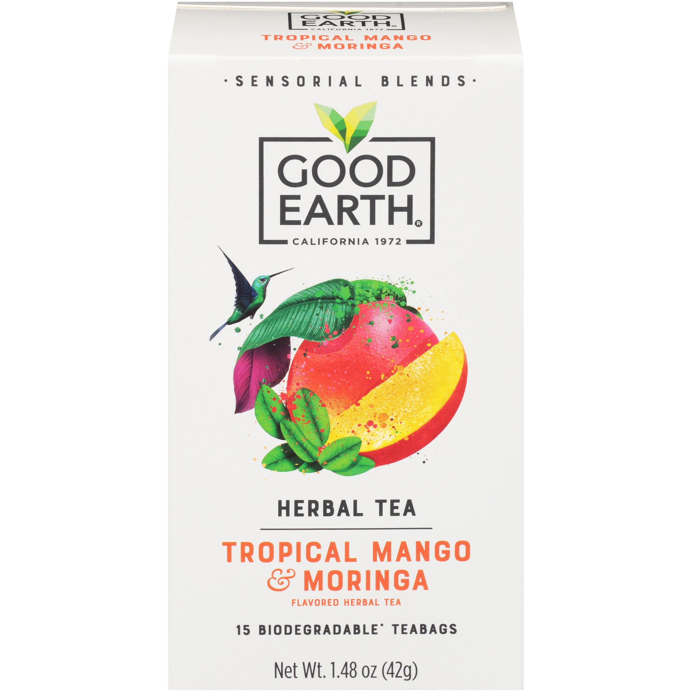 Good Earth Sensorial Blends Tropical Mango & Moringa Herbal Tea Bags 15 ct Box - Case of 5
