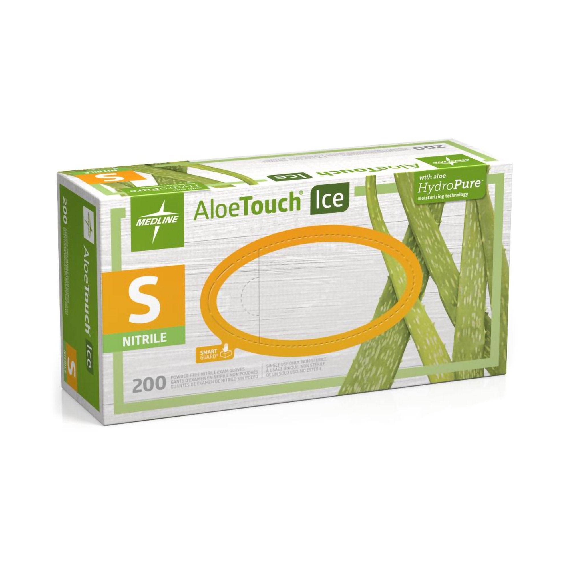 Medline - Exam Glove Aloetouch® Ice™ Small NonSterile Nitrile Standard Cuff Length Textured Fingertips Green Chemo Tested [200/BX]