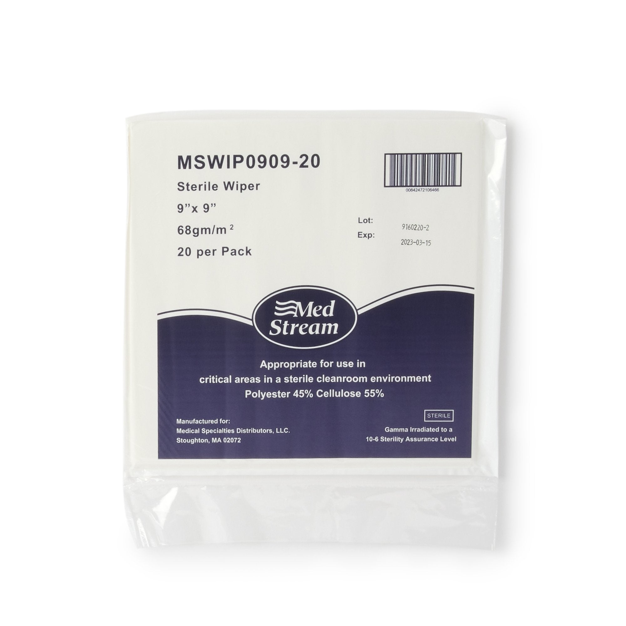 McKesson Brand - Cleanroom Wipe McKesson ISO Class 5 20 Count Bag 9 X 9 Inch Sterile Disposable [15/BG]