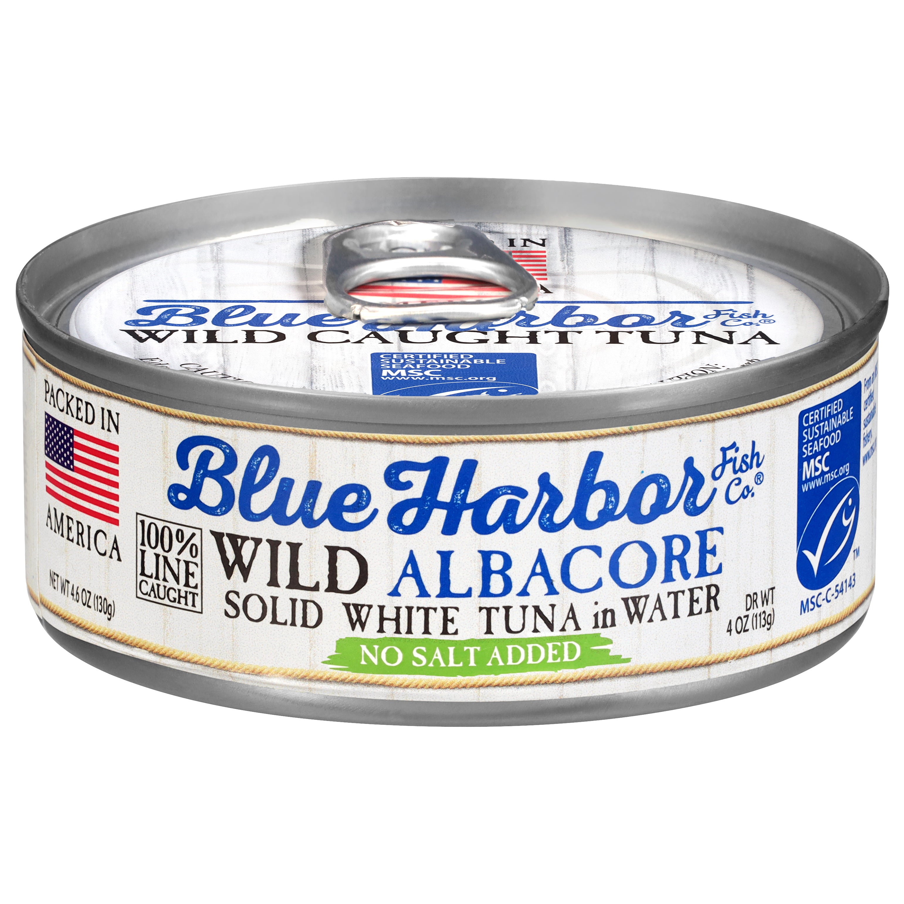 Blue Harbor Fish Co. No Salt Added Wild Albacore Solid White Tuna in Water 4.6 oz - Case of 12