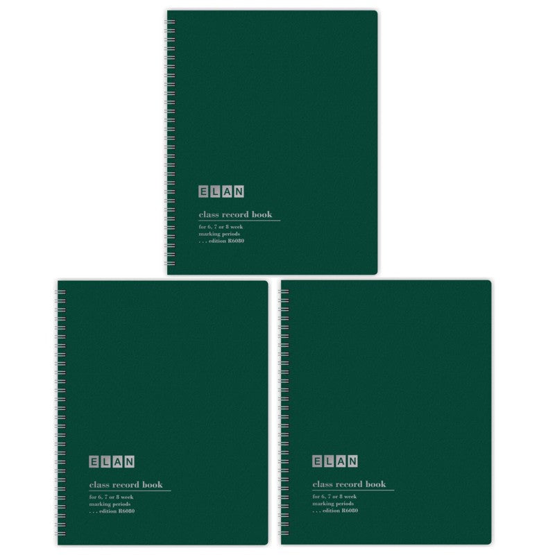 ELAN PUBLISHING - Class Record Book, Grades for 6-8 Weeks, 36 Student Names, Large Blocks, Pack of 3