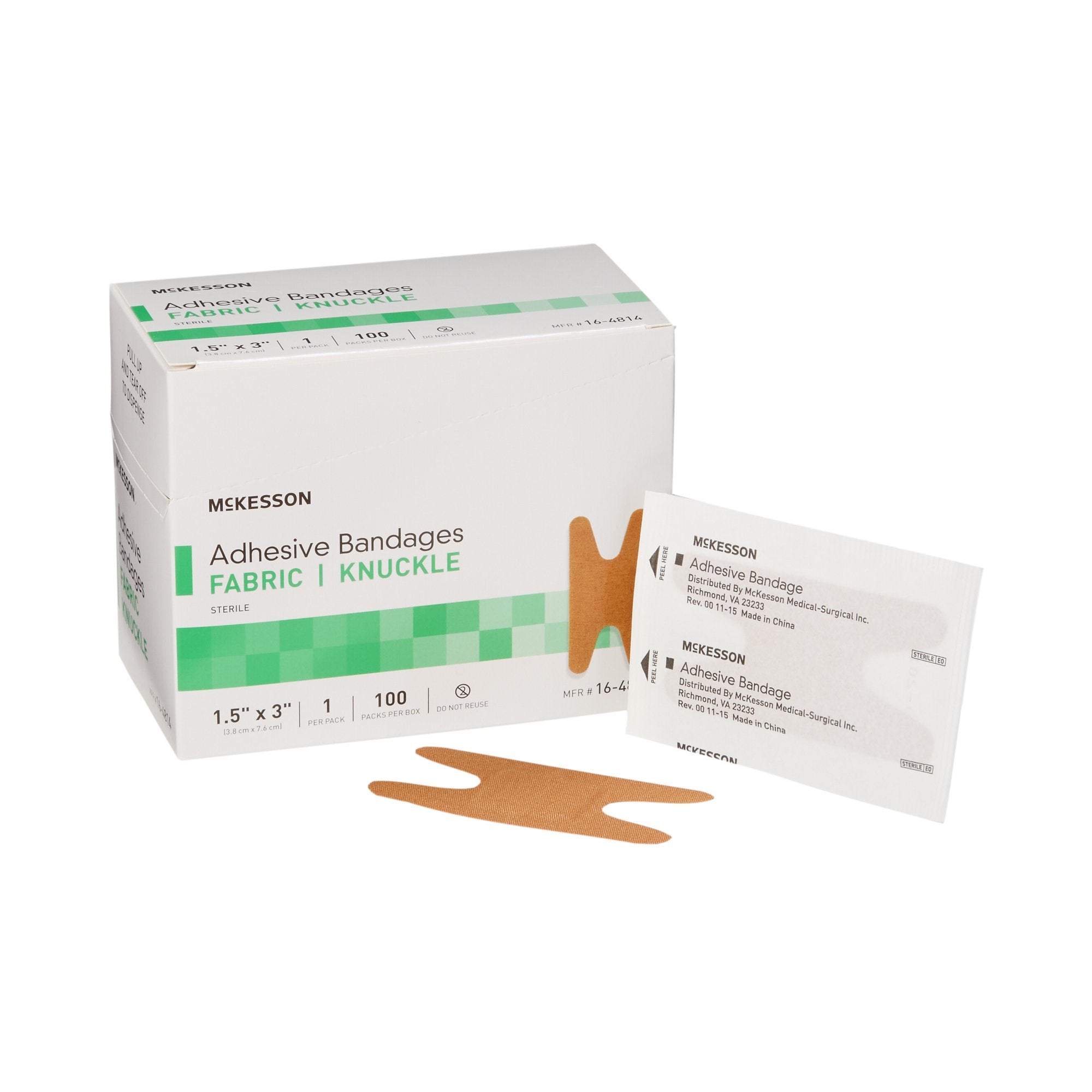 McKesson Brand - Adhesive Strip McKesson 1-1/2 X 3 Inch Fabric Knuckle Tan Sterile [100/BX]