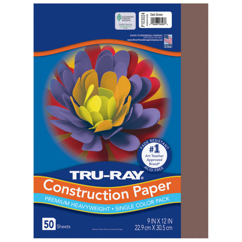 Construction Paper, Heavyweight, Dark Brown, 9" x 12", 50 Sheets