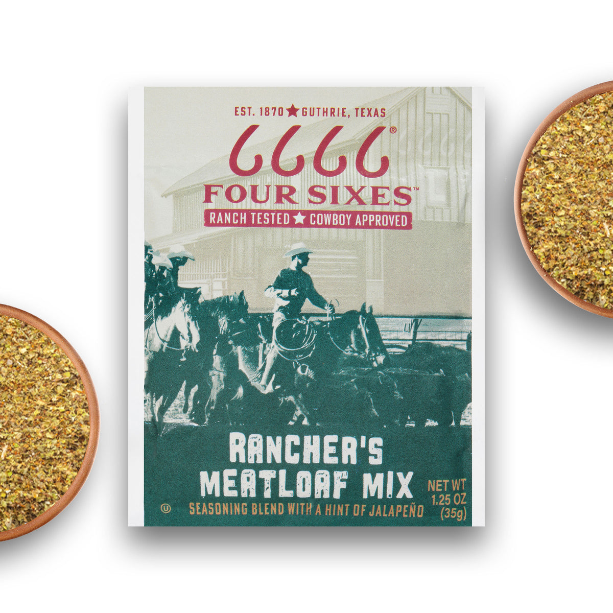 Four Sixes Rancher's Meatloaf Mix Seasoning Blend with a Hint of Jalapeno 1.25 oz - Case of 12