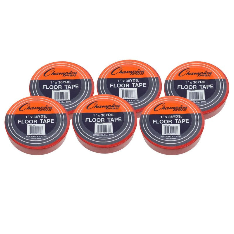 CHAMPION SPORTS - Floor Marking Tape, 1" x 36 yd, Red, 6 Rolls