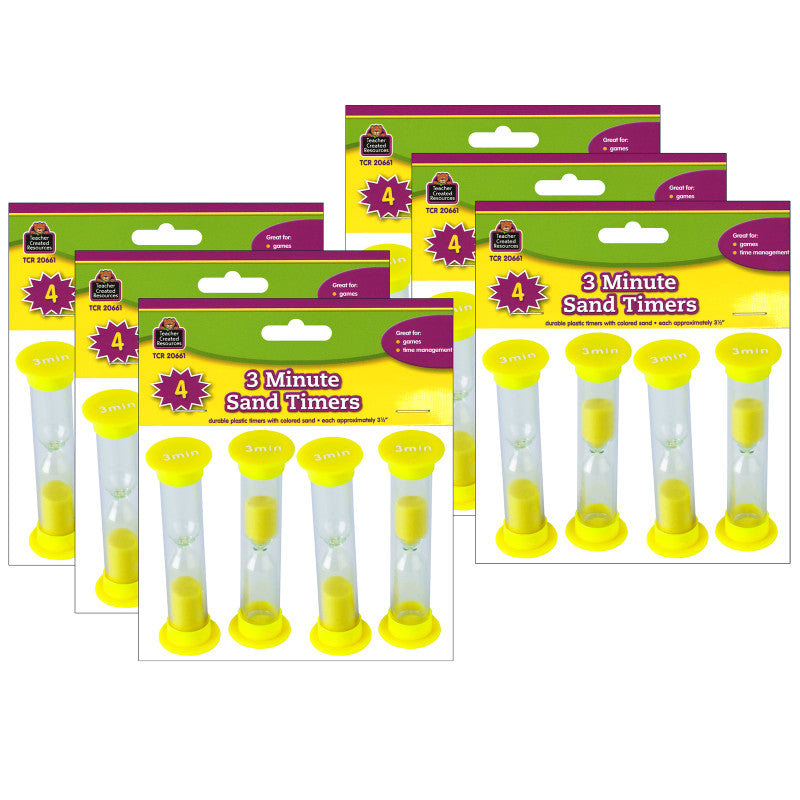 TEACHER CREATED RESOURCES - Sand Timers, Small, 3 Minute, 4 Per Pack, 6 Packs