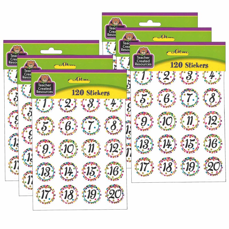 TEACHER CREATED RESOURCES - Confetti Numbers Stickers, 120 Per Pack, 6 Packs