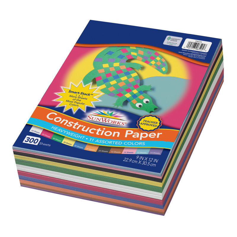 SUNWORKS - Construction Paper, 11 Assorted Colors, 9" x 12", 300 Sheets