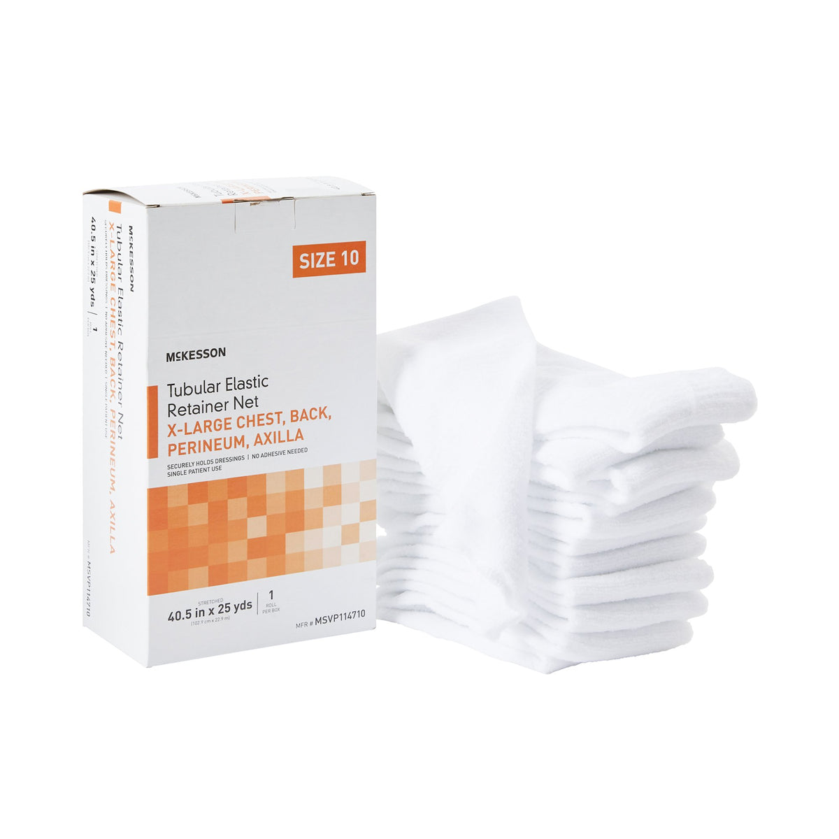 McKesson Brand - Elastic Net Retainer Dressing McKesson Tubular Elastic 40-1/2 Inch X 25 Yard (102.9 cm X 22.9 m) Size 10 White X-Large Chest / Back / Perineum / Axilla NonSterile [1/BX]