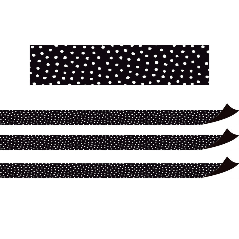 TEACHER CREATED RESOURCES - Black with White Painted Dots Magnetic Border, 24 Feet Per Pack, 3 Packs