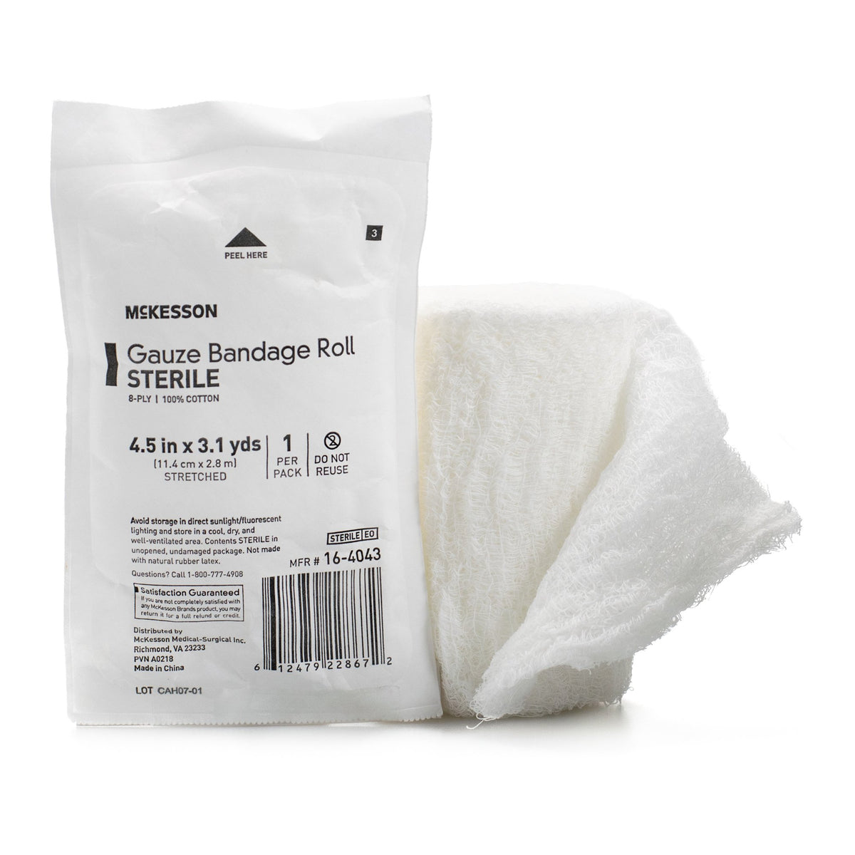 McKesson Brand - Fluff Bandage Roll McKesson 4-1/2 Inch X 3-1/10 Yard 8-Ply Sterile 1 per Pouch [1/EA]