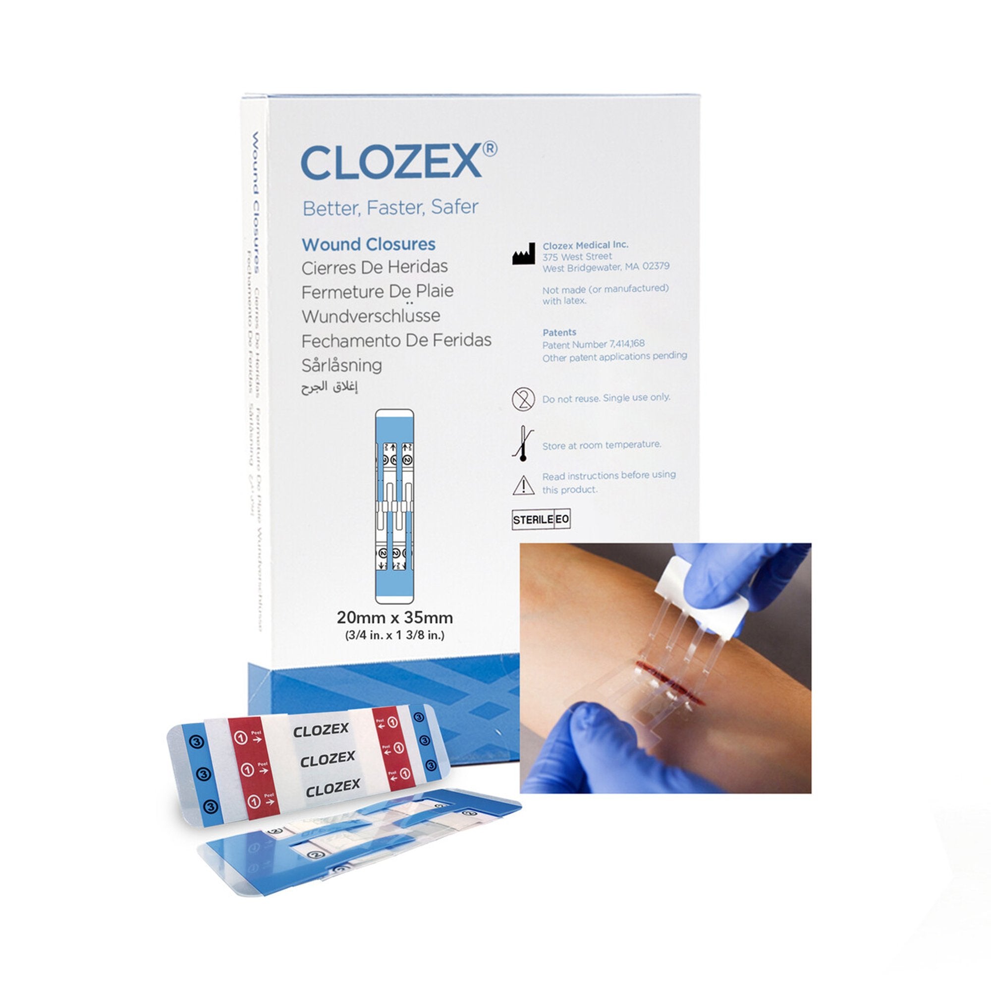 Clozex Medical Inc - Skin Closure Device Clozex® 3/4 X 1-3/8 Inch Polyurethane, Polyester, Medical Grade Acrylic Interlaced Closure Strip Clear [10/BX]