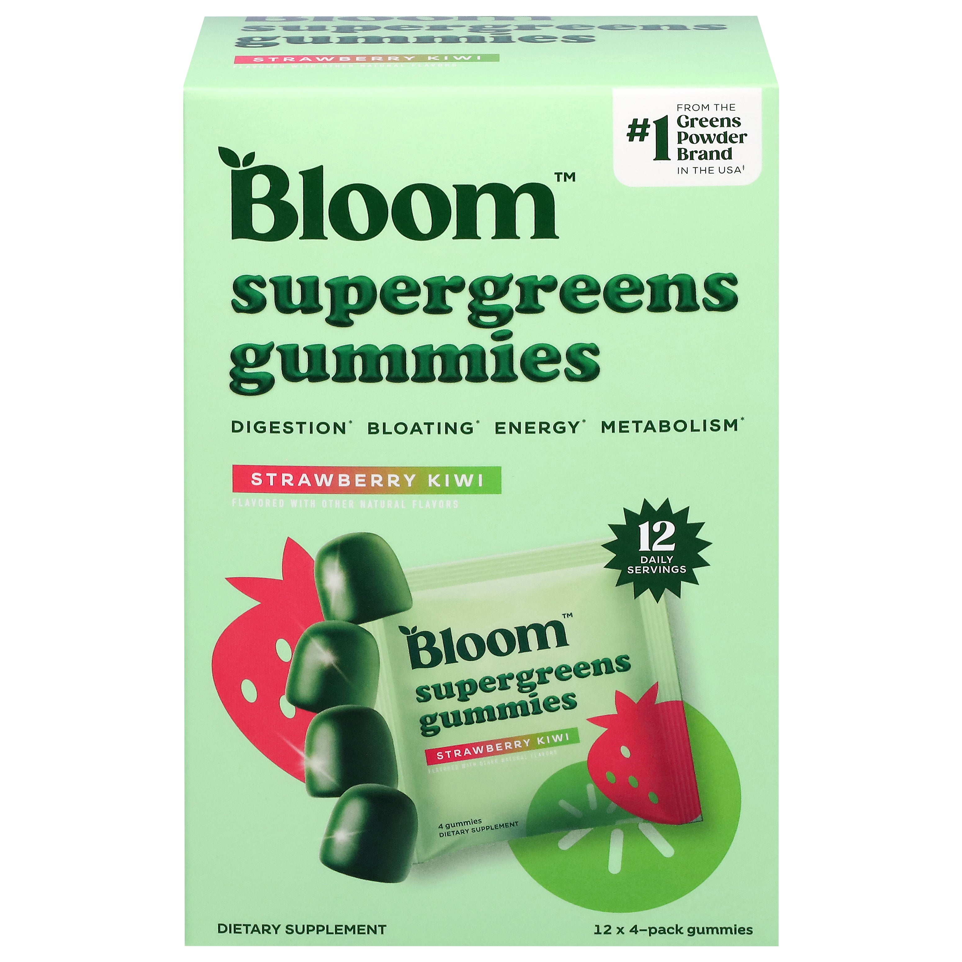 Bloom Strawberry Kiwi Supergreens Gummies 12 - 4 Gummy Packs - Case of 1