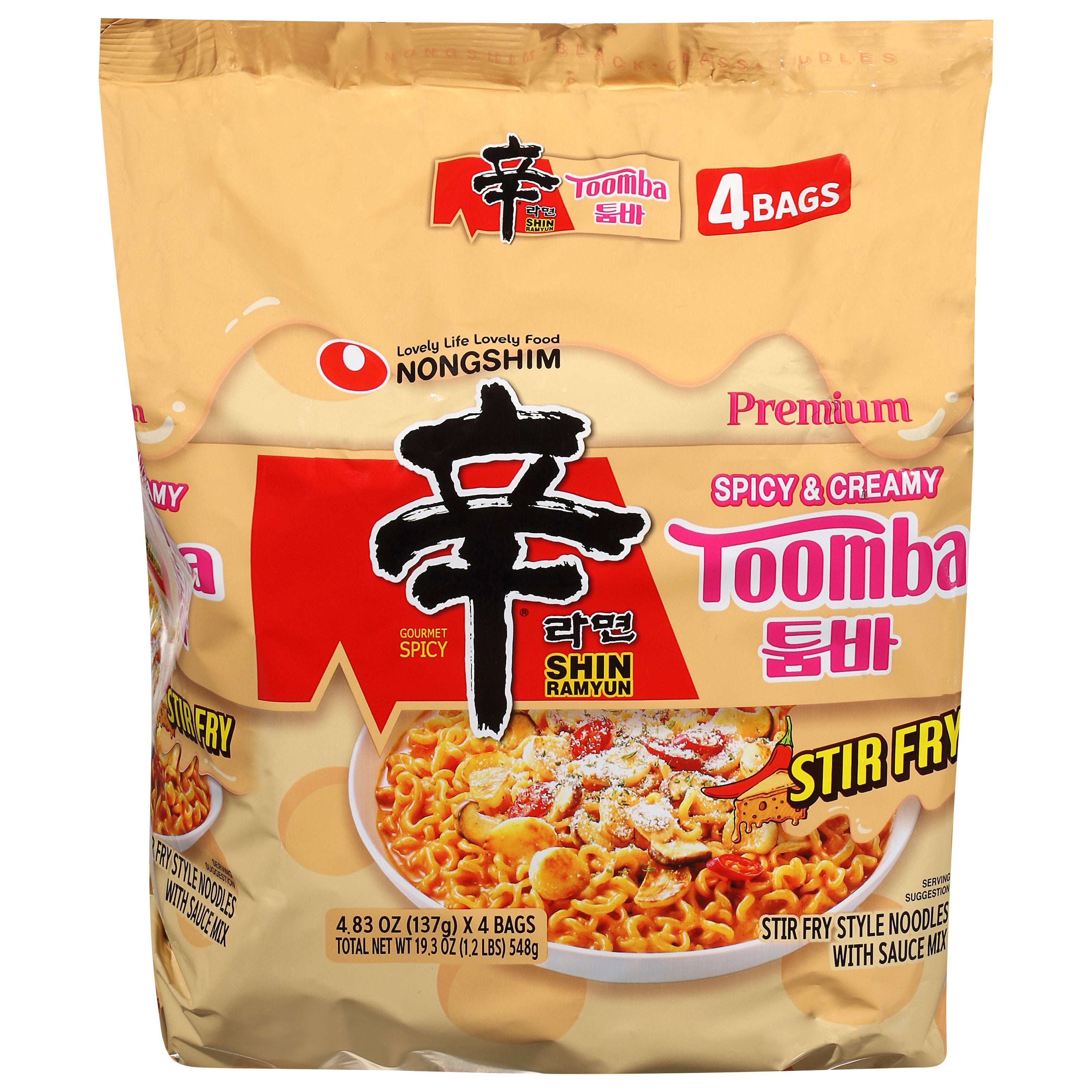 Nongshim Stir Fry Style Noodles with Sauce Mix 4 - 4.83 oz Bags - Case of 4