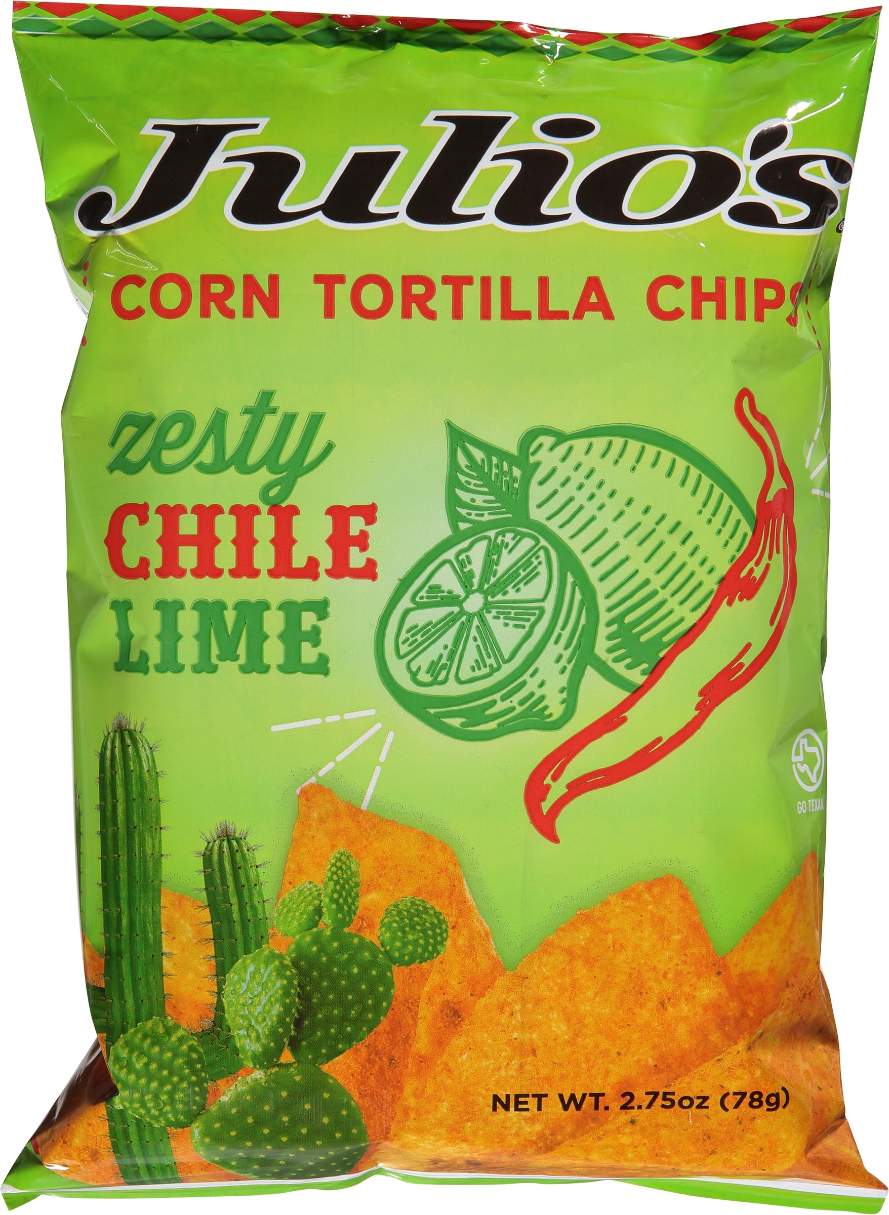 Julio's Zesty Chile Lime Corn Tortilla Chips 2.75 oz - Case of 10