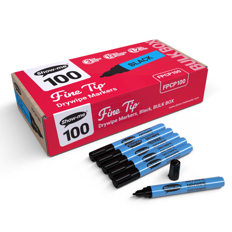 Fine Tip Slim Barrel Dry Erase Markers, Black, Classbox of 100