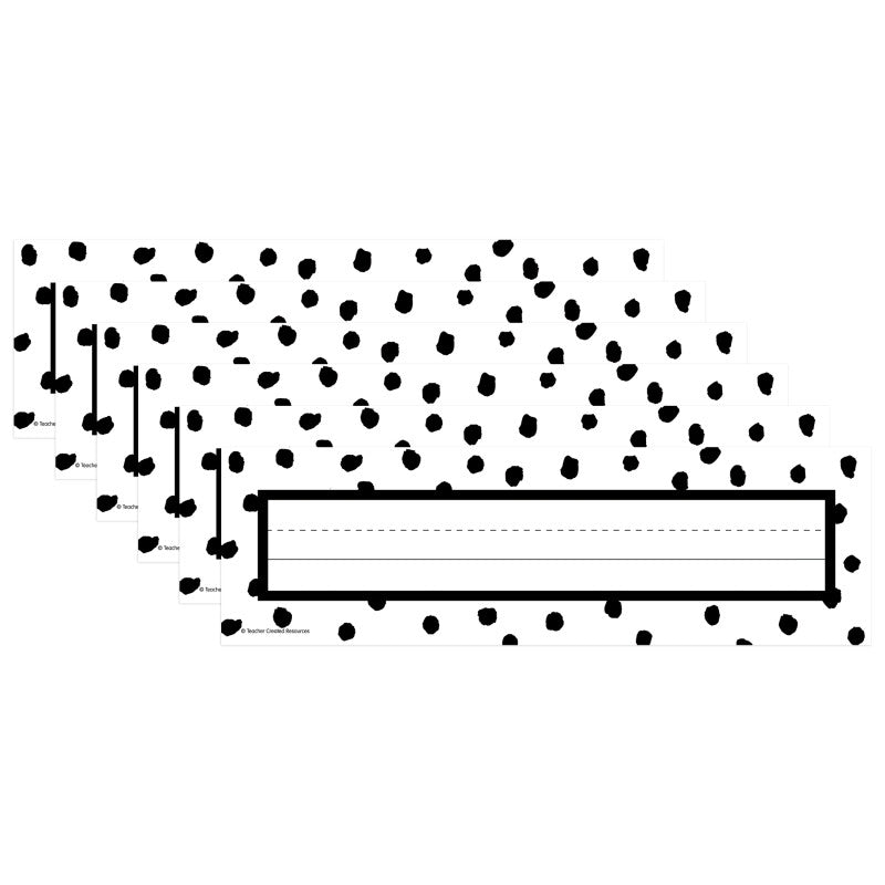 TEACHER CREATED RESOURCES - Black Painted Dots on White Flat Name Plates, 11-1/2" x 3-1/2", 36 Per Pack, 6 Packs