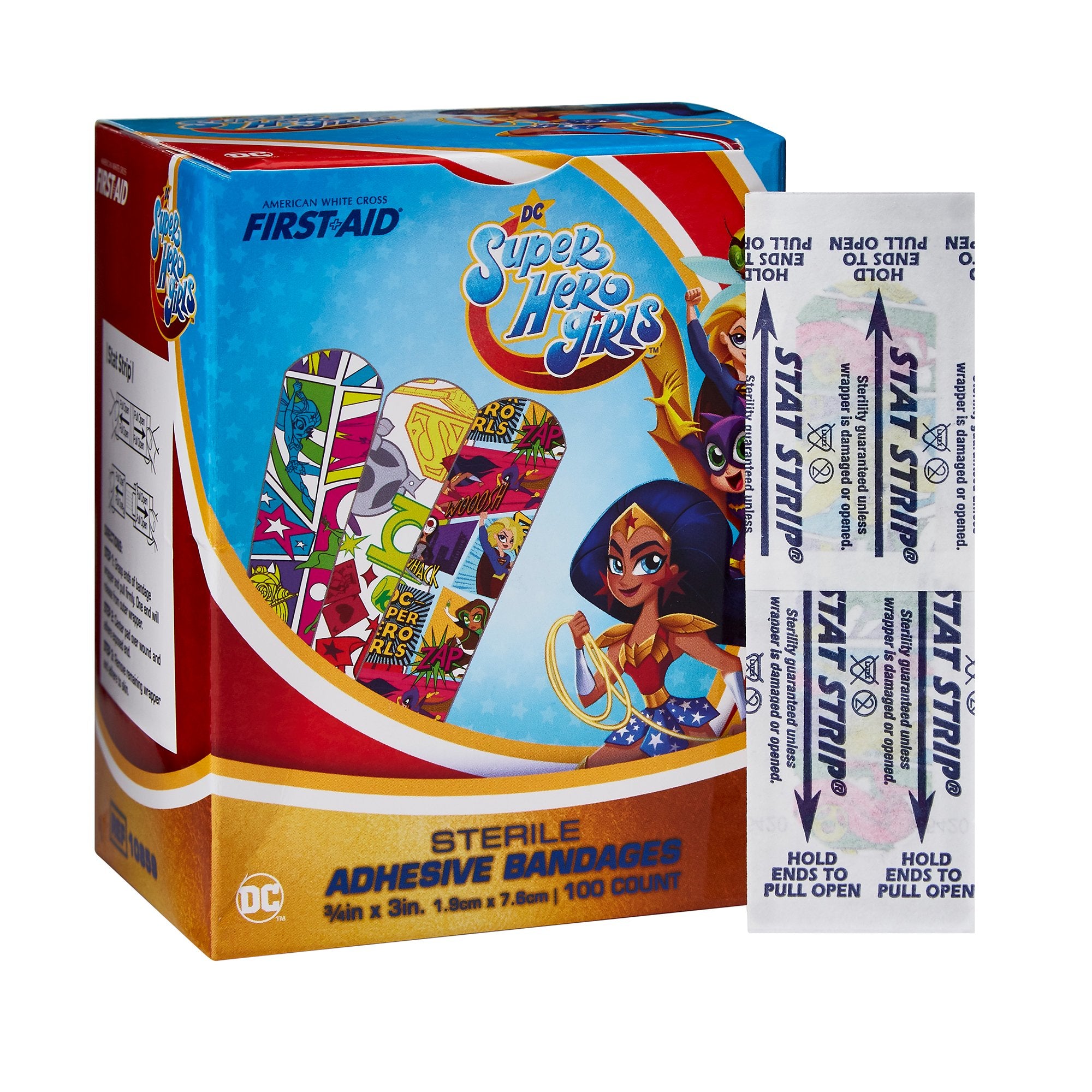 Dukal - Adhesive Strip American® White Cross Stat Strip® 3/4 X 3 Inch Plastic Rectangle Kid Design (DC Super Hero Girls) Sterile [100/BX]