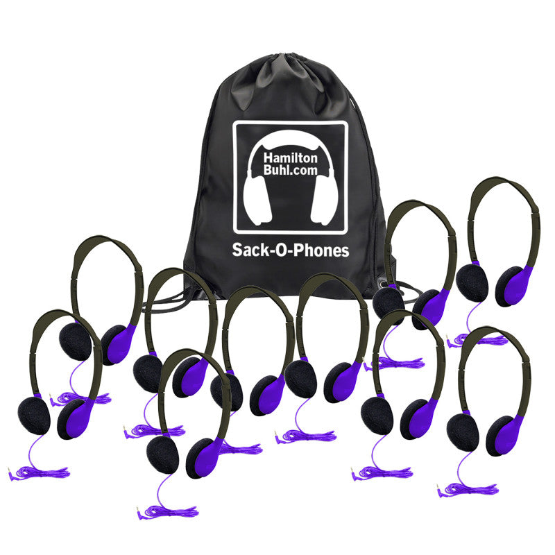 HAMILTONBUHL - Sack-O-Phones, 10 Personal Headphones in a Carry Bag, Purple