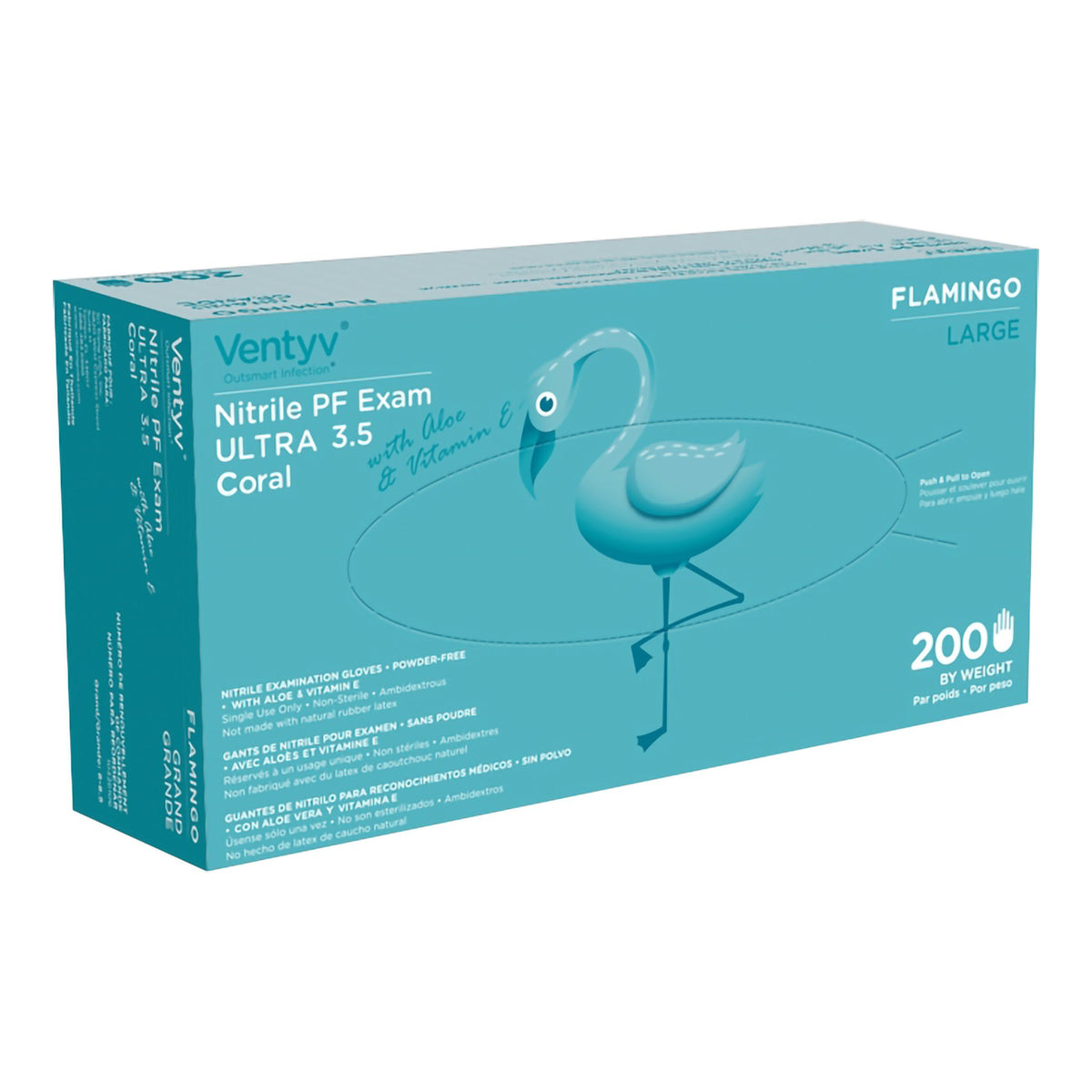 Ventyv - Exam Glove Ventyv® Ultra 3.5 CORAL (FLAMINGO) Large NonSterile Nitrile Standard Cuff Length Textured Fingertips Coral Not Rated [200/BX]