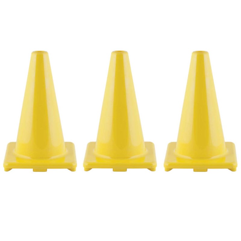 CHAMPION SPORTS - Hi-Visibility Flexible Vinyl Cone, 12", Yellow, Pack of 3