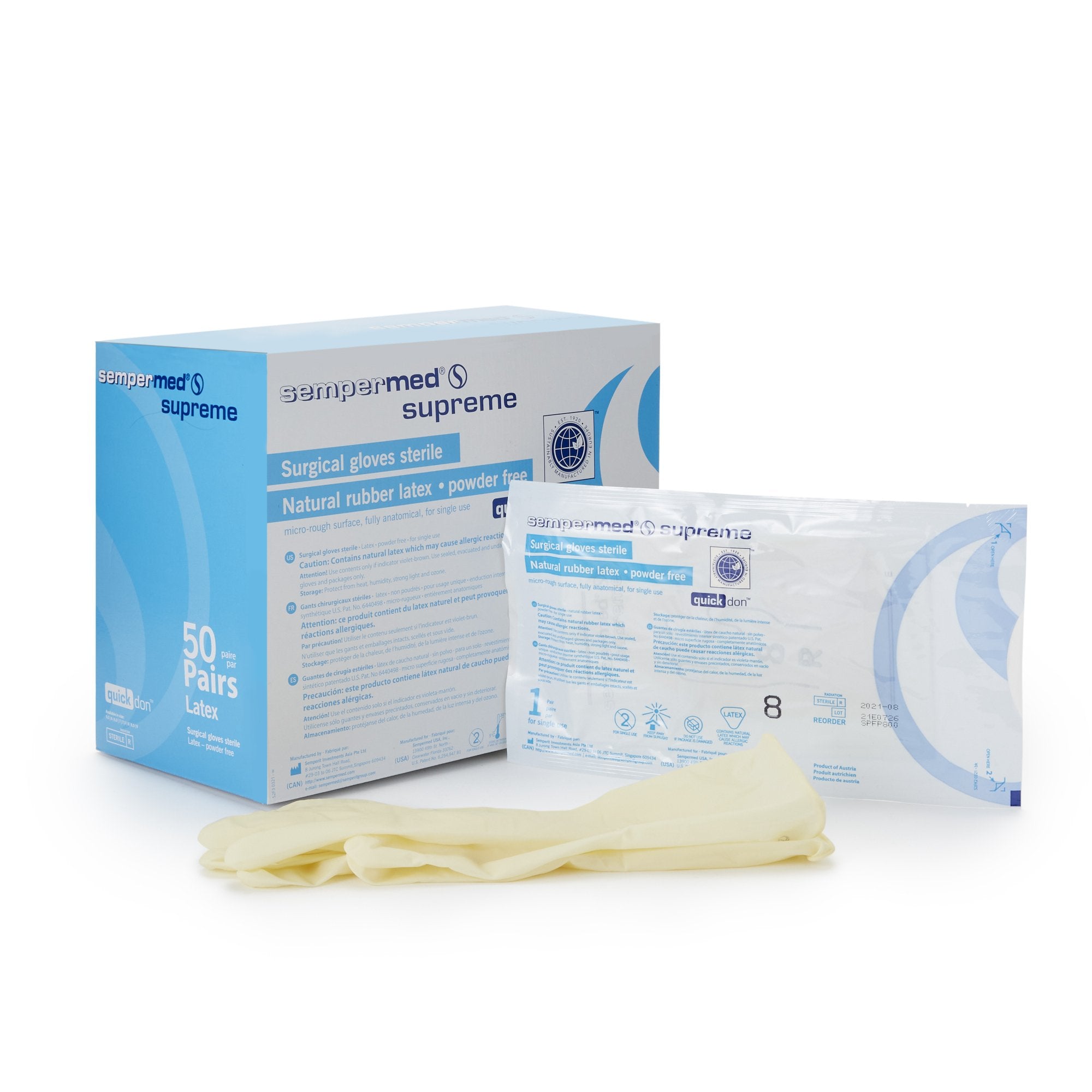 Sempermed USA - Surgical Glove Sempermed® Supreme Size 8 Sterile Latex Standard Cuff Length Fully Textured Ivory Not Chemo Approved [50/BX]