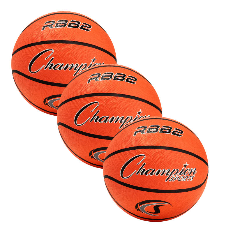CHAMPION SPORTS - Junior Rubber Basketball, Orange, Pack of 3