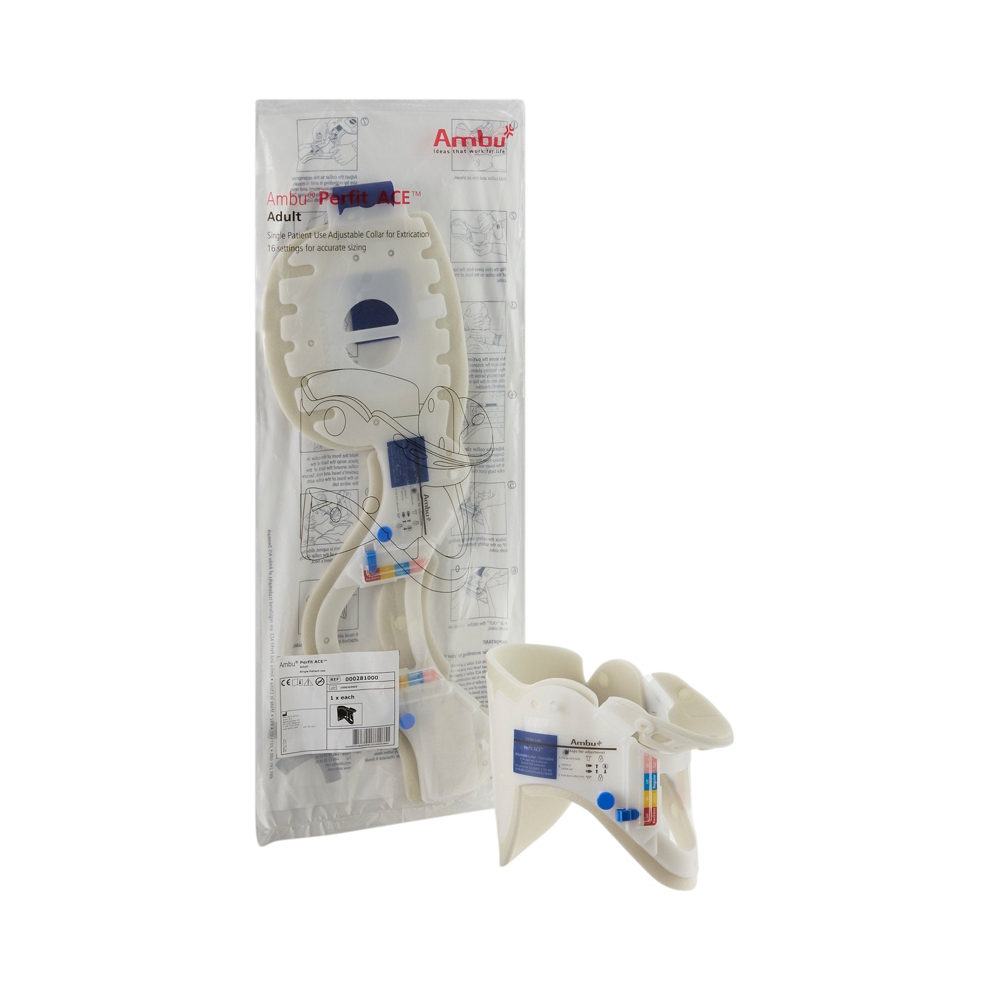 Ambu - Extrication Cervical Collar Ambu® Perfit ACE™ Preformed Adult One Size Fits Most One-Piece / Trachea Opening Adjustable Height Adjustable Neck Circumference [1/EA]