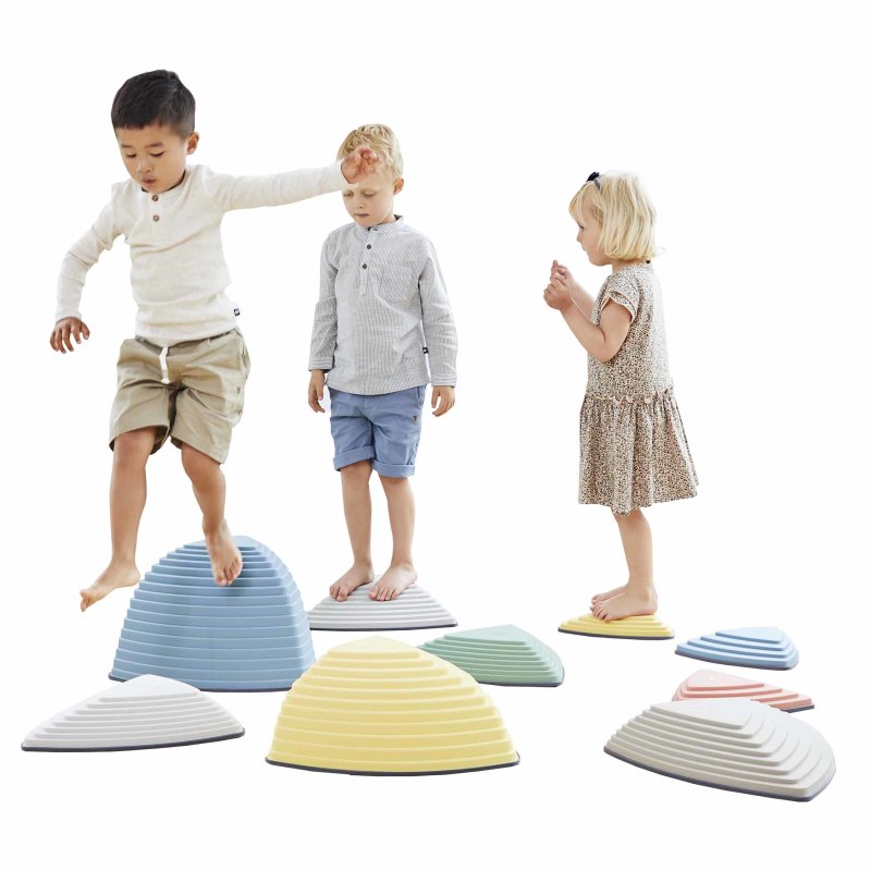GONGE - River Stones & Hilltops Combo Set - The Original Non-Slip Stepping Stones for Kids - Balance, Coordination, Motor Skills - Nordic Colors - Set of 9