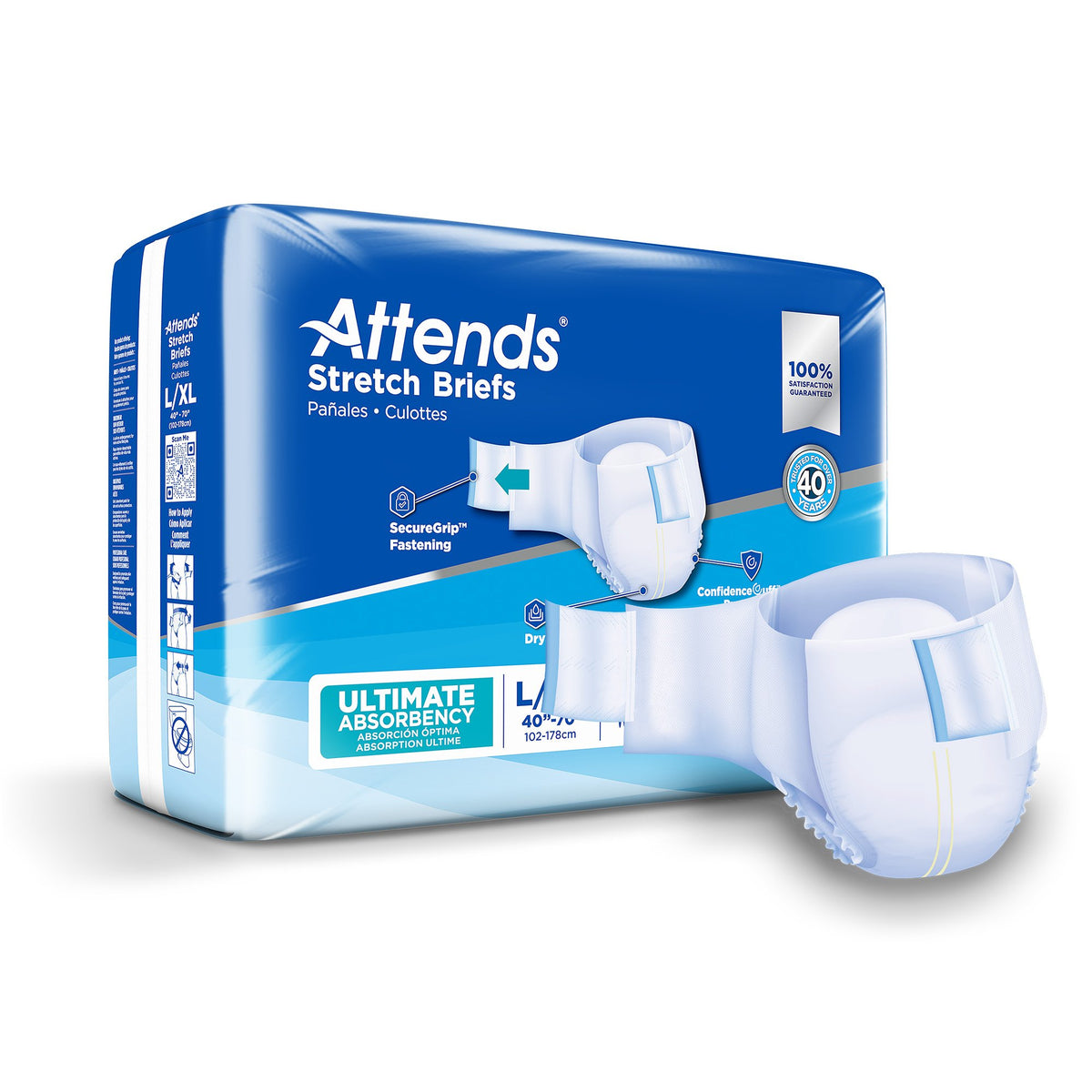 Attends Healthcare Products - Unisex Adult Incontinence Brief Attends® Stretch Large / X-Large Disposable Heavy Absorbency [24/BG]