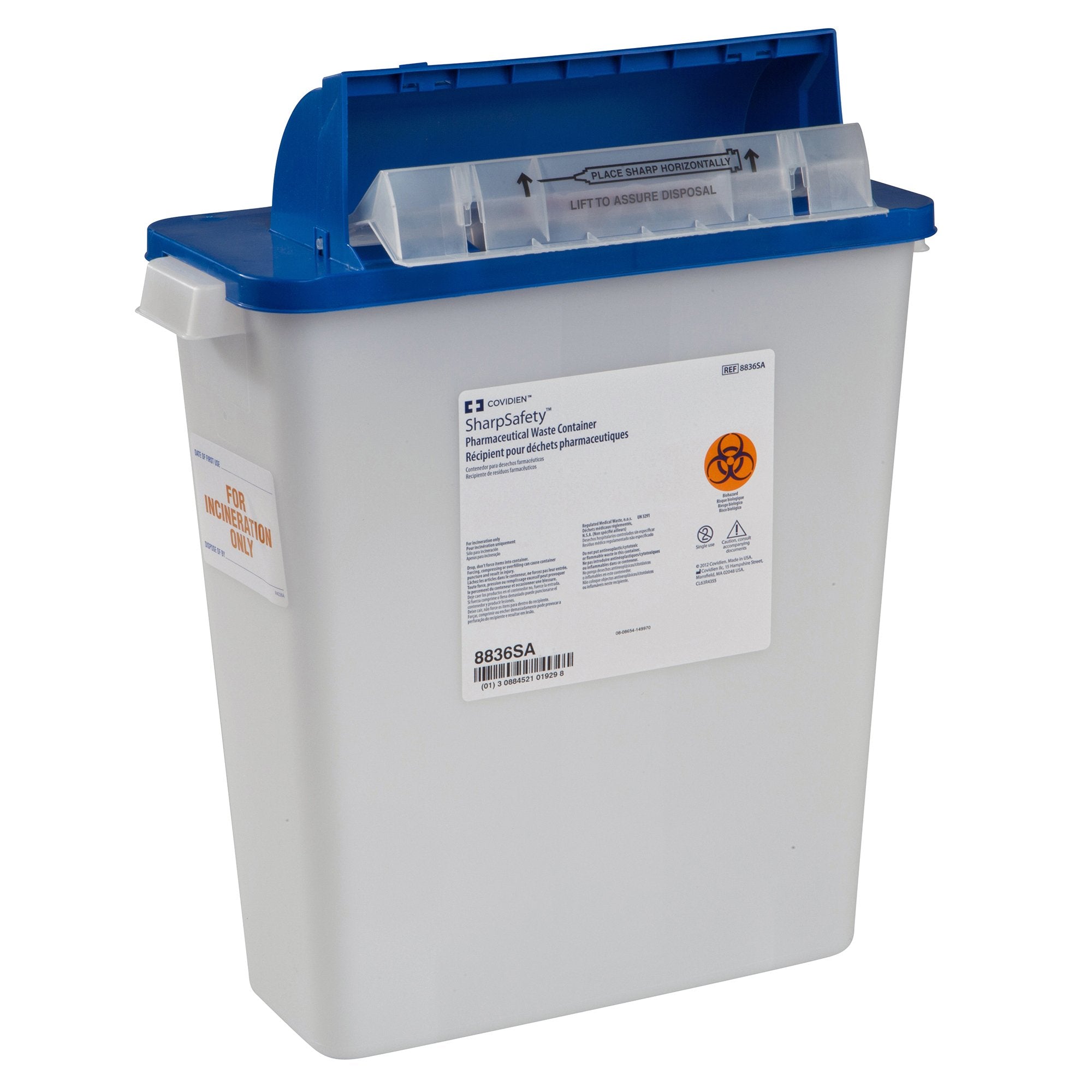Cardinal - Pharmaceutical Waste Container PharmaSafety™ White Base 16-1/2 H X 13-3/4 W X 6 D Inch Horizontal Entry 3 Gallon [1/EA]