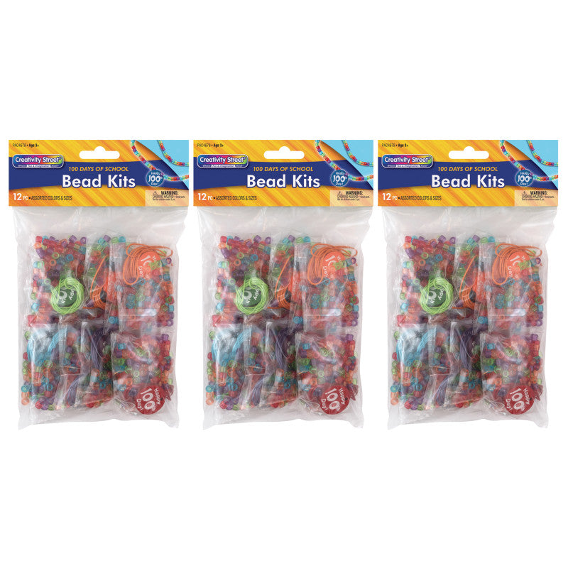 CREATIVITY STREET - 100 Days of School Bead Kit, Assorted Sizes, 12 Kits Per Pack, 3 Packs
