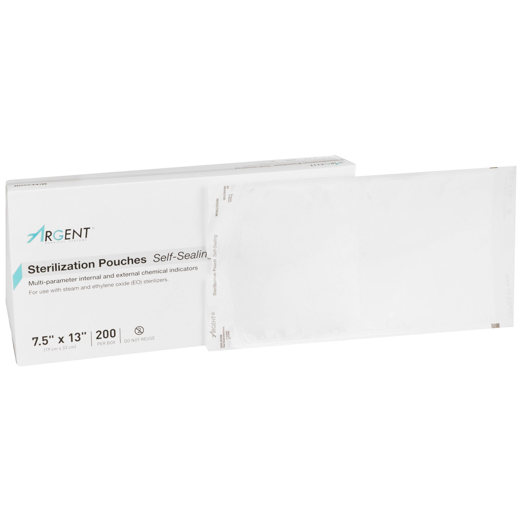 McKesson Brand - Sterilization Pouch McKesson Argent™ Sure-Check® Ethylene Oxide (EO) Gas / Steam 7-1/2 X 13 Inch Transparent / Blue Self Seal Paper / Film [1000/CS]