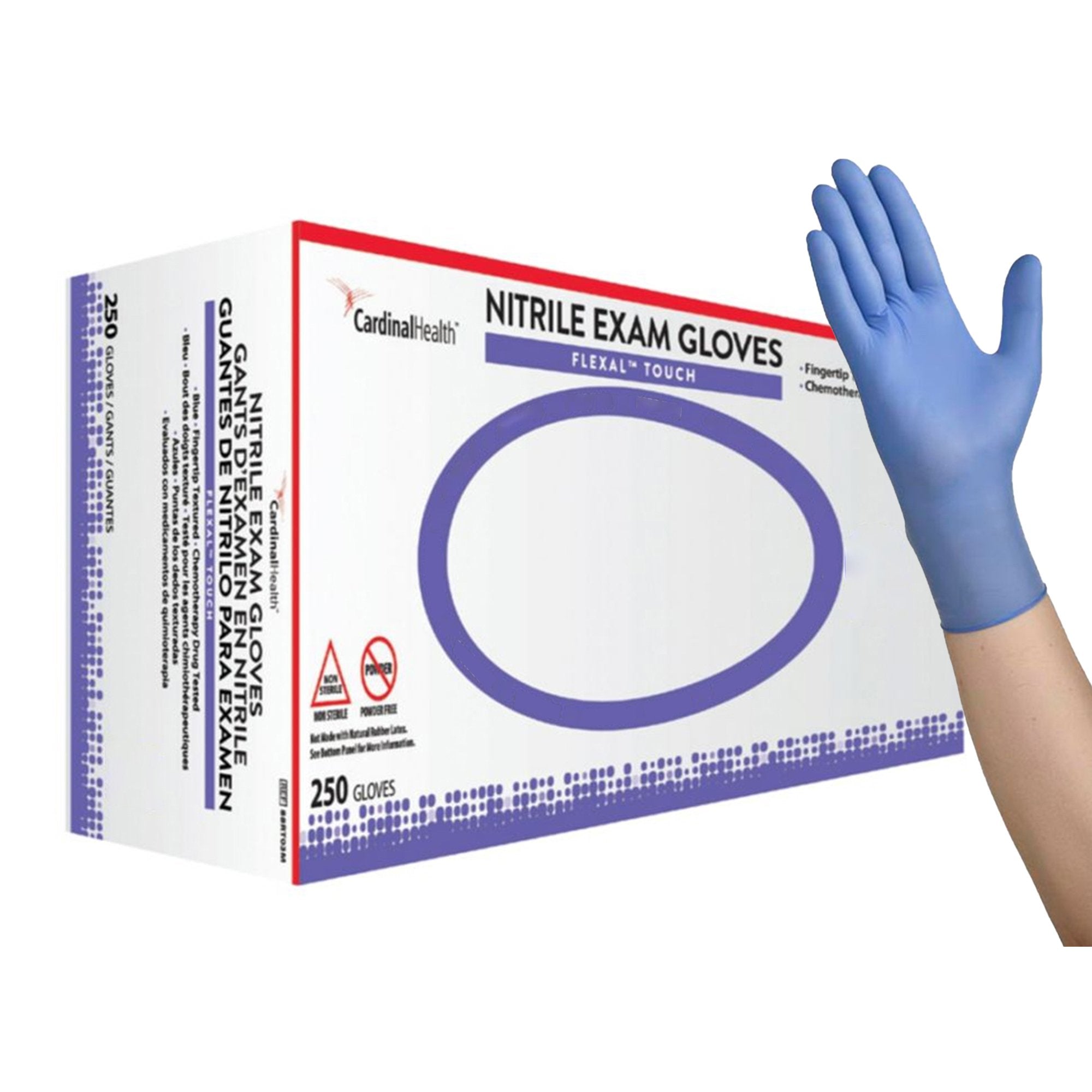 Cardinal - Exam Glove FLEXAL™ Touch Large NonSterile Nitrile Standard Cuff Length Textured Fingertips Blue Chemo Tested [250/BX]