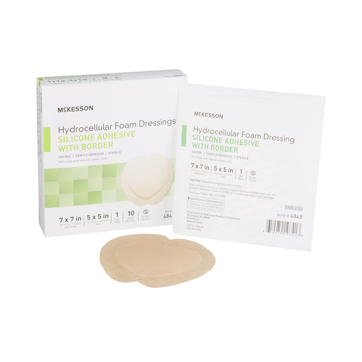 McKesson Brand - Foam Dressing McKesson 7 X 7 Inch With Border Film Backing Silicone Gel Adhesive Sacral Sterile [10/BX]