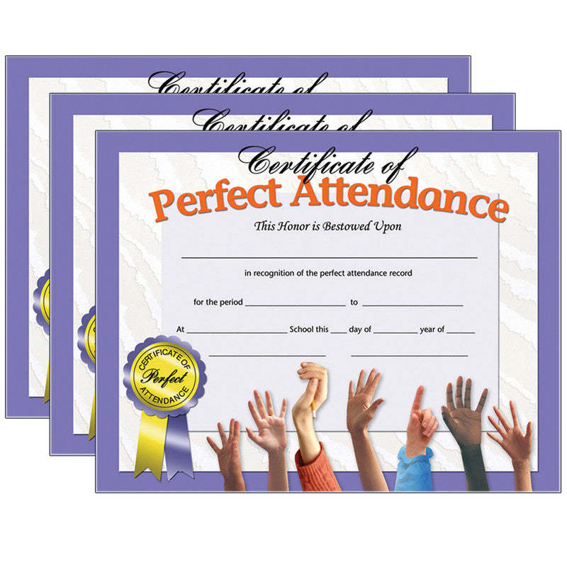 HAYES PUBLISHING - Certificate of Perfect Attendance, 30 Per Pack, 3 Packs (H-VA613-3)