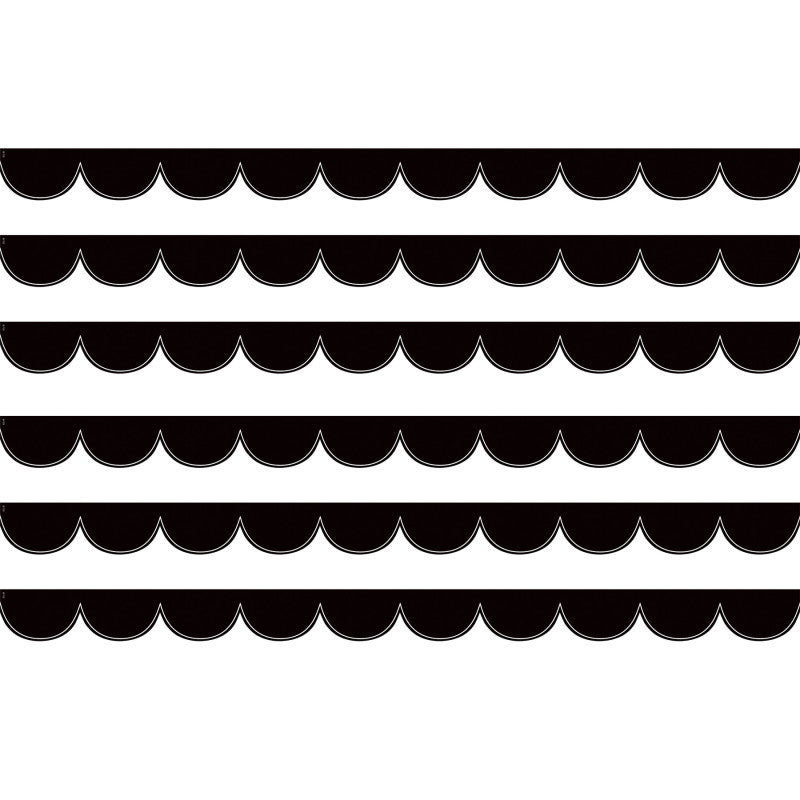 TEACHER CREATED RESOURCES - Black with White Scalloped Die-Cut Border Trim, 35 Feet Per Pack, 6 Packs