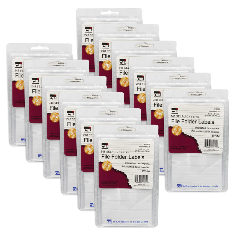 CHARLES LEONARD - File Folder Labels, White, 248 Per Pack, 12 Packs