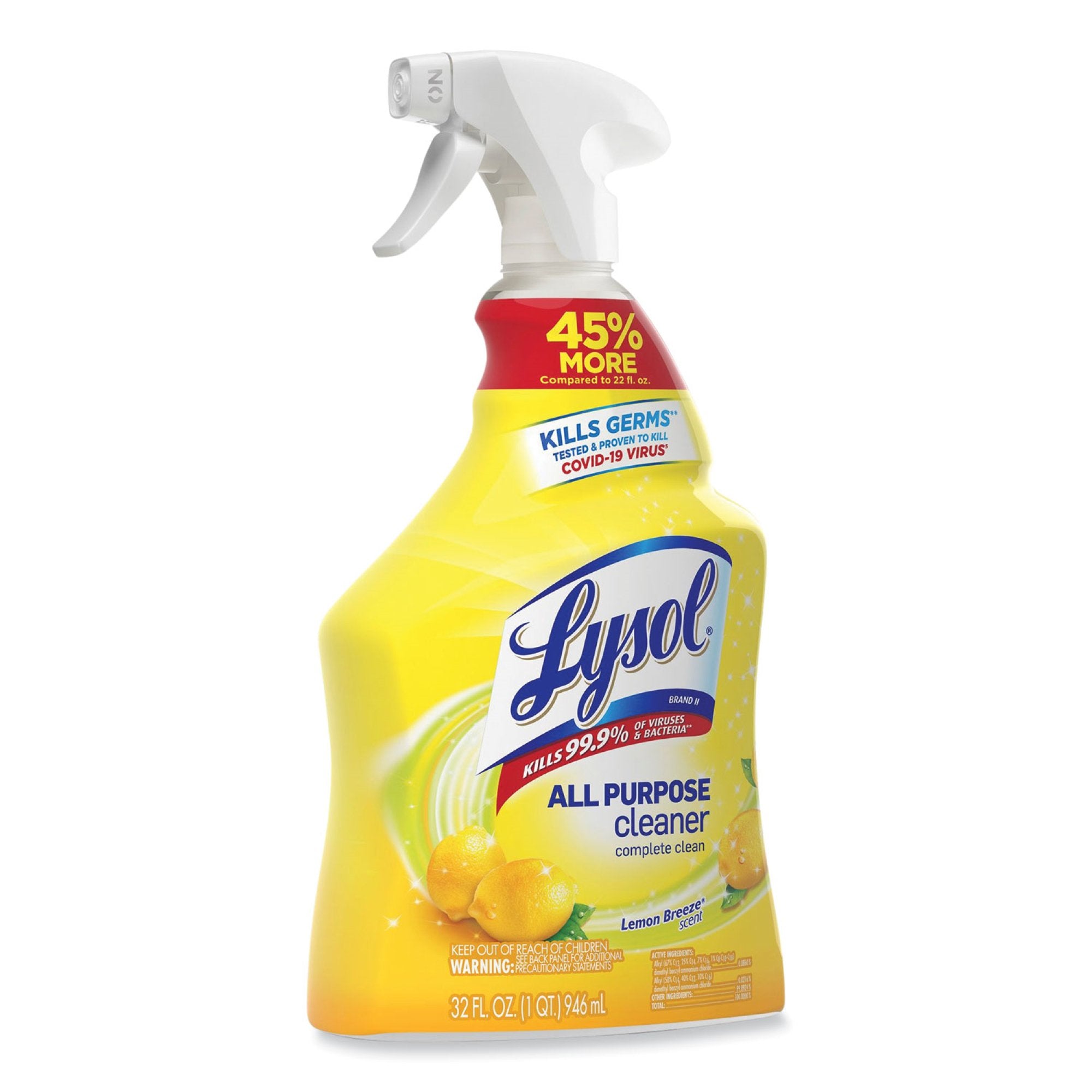Lagasse - Lysol® All Purpose Surface Disinfectant Cleaner Pump Spray Liquid 32 oz. Bottle Lemon Breeze Scent NonSterile [12/CS]